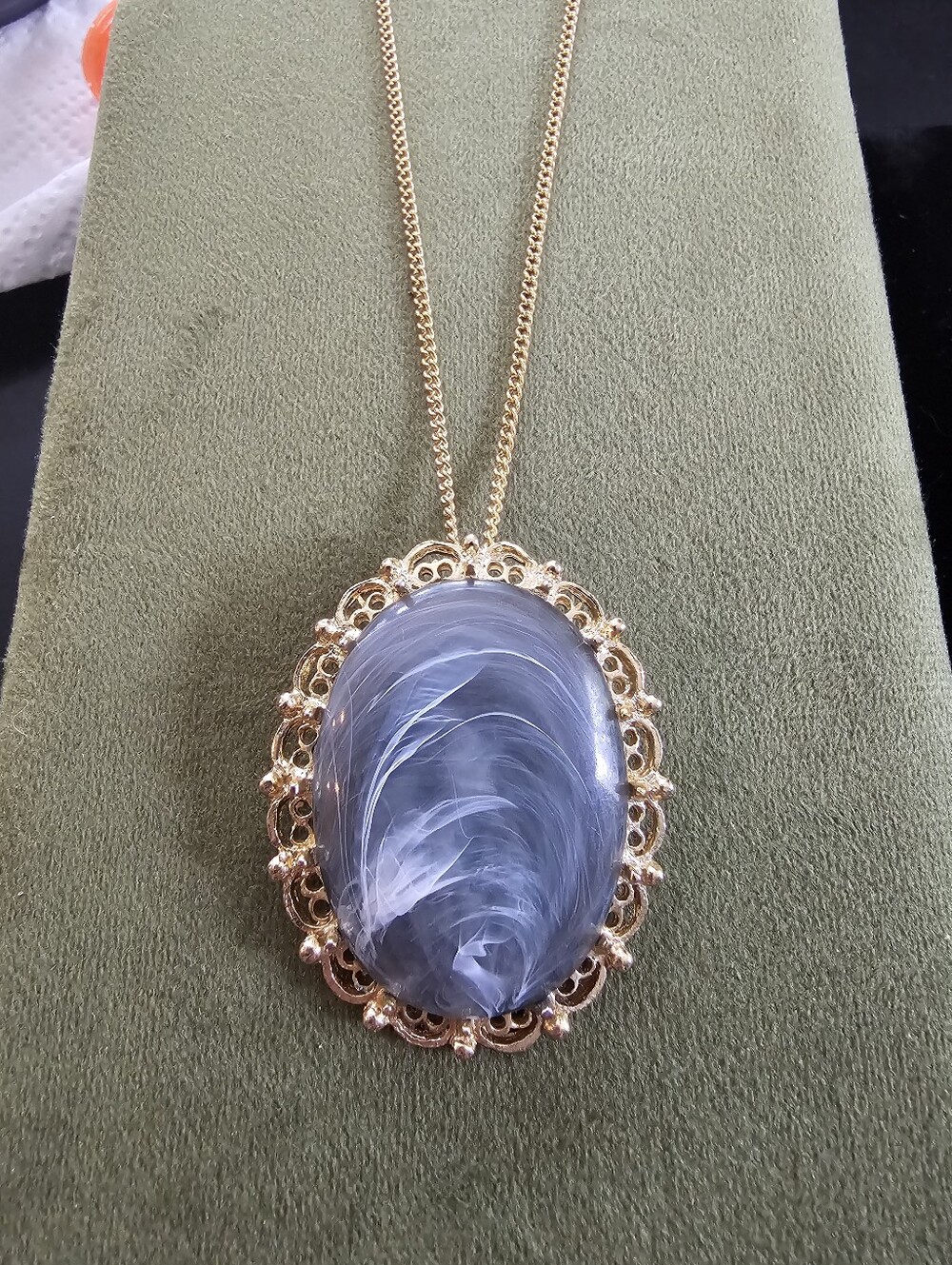 Vintage Glass Pendant Brooch Necklace